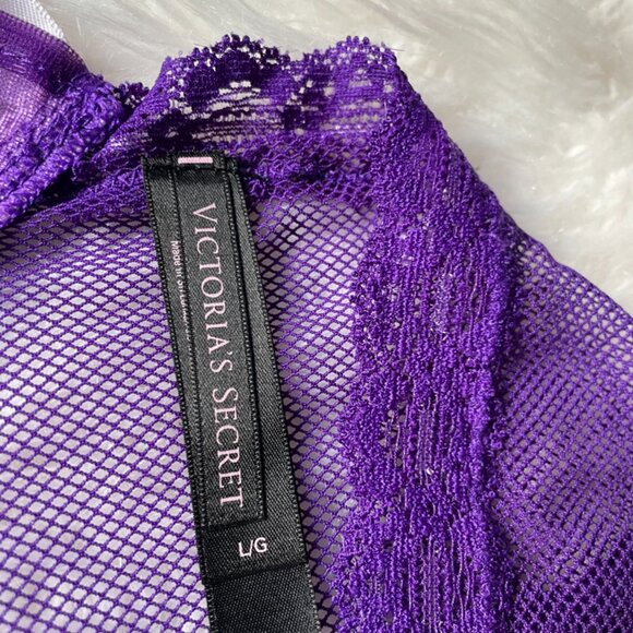 NWOT Victoria's Secret Vintage Purple Lace Fishnet Lace-Up Corset Cheeky LARGE - Picture 3 of 12